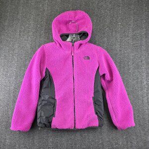 The North Face Jacket Girls 7/8 Pink Gray Reversible Hooded Fleece Winter Puffer